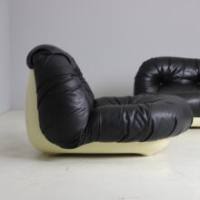 Space age seating group, sofa and lounge chair in black leather 1970s vintage French design 7