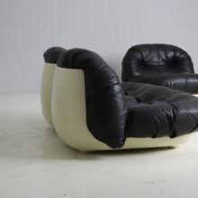 Space age seating group, sofa and lounge chair in black leather 1970s vintage French design 8