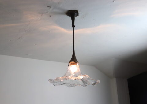 Lothar Klute Brutalist ceiling lamp hanging lamp in patinated forged bronze and glass Germany vintage 1980s 2000s 20