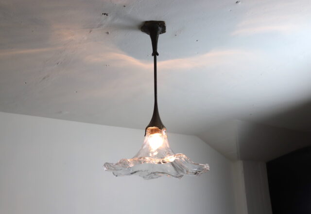 Lothar Klute Brutalist ceiling lamp hanging lamp in patinated forged bronze and glass Germany vintage 1980s 2000s 20