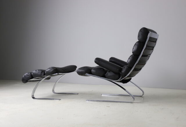 Reinhold Adolf & Hans Jürgen Schröpfe Sinus lounge chair with ottoman for COR Germany 1976 1970s black leather 1