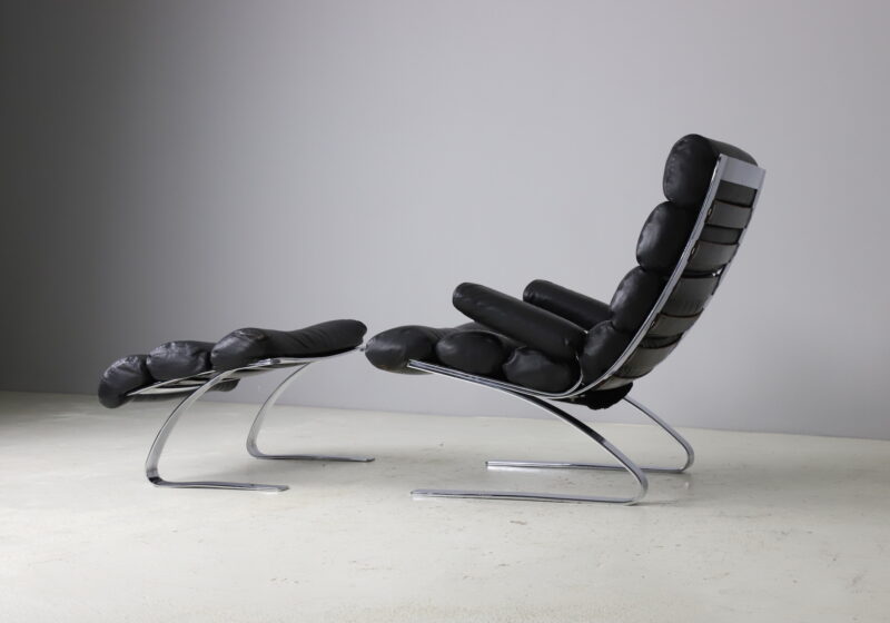 Reinhold Adolf & Hans Jürgen Schröpfe Sinus lounge chair with ottoman for COR Germany 1976 1970s black leather 1