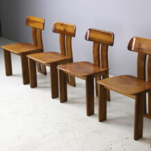 Mario Marenco set of 6 ‘Sapporo’ dining chairs for Mobil Girgi walnut cognac leather Italy 1970s vintage Italian design 2