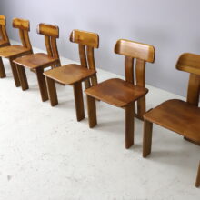 Mario Marenco set of 6 ‘Sapporo’ dining chairs for Mobil Girgi walnut cognac leather Italy 1970s vintage Italian design 3