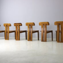 Mario Marenco set of 6 ‘Sapporo’ dining chairs for Mobil Girgi walnut cognac leather Italy 1970s vintage Italian design 5