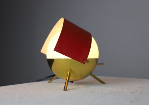 Stilux Milano table lamp Visor in brass, glass and lacquered metal shade 1950s 1960s 1