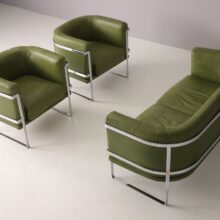 Claudio Salocchi seating group for Sormani 1970s Italian design lounge chair sofa in leather and chrome 2