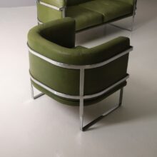 Claudio Salocchi seating group for Sormani 1970s Italian design lounge chair sofa in leather and chrome 4