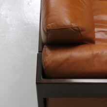 Vintage Tobia Scarpa 3 seat 'Bastiano' sofa for Gavina in walnut & cognac leather 1970s Italian design 12