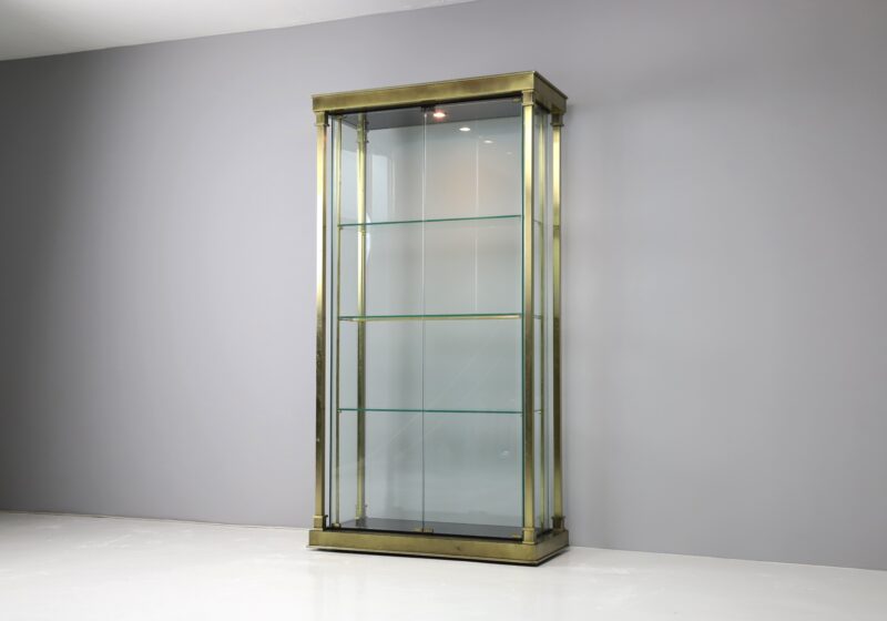 Vintage Art Deco style display cabinet by Belgo Chrom 1980s gilded chrome brass glass 1