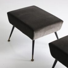 Vintage pair of Italian foot stools ottomans brass & velvet 1950s 4