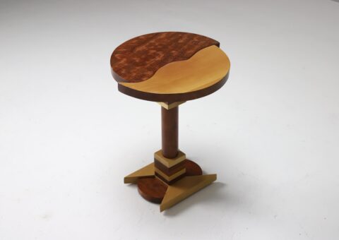 Vintage postmodern design side table 1980s Italian walnut Memphis Milano style 1