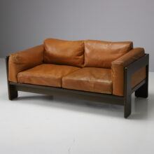 2 seat 'Bastiano' sofa by Tobia Scarpa for Gavina in walnut & cognac leather 1970s Italian design 2