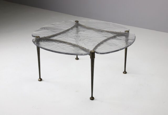 Brutalist coffee table by Lothar Klute in patinated forged bronze and hand blown glass Germany vintage 1