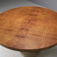 Vintage Italian dining table in burlwood and travertine in the manner of Saporiti Giovanni Offredi 1970s 4