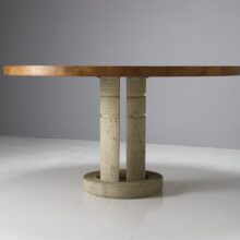 Vintage Italian dining table in burlwood and travertine in the manner of Saporiti Giovanni Offredi 1970s 6