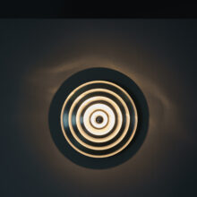 Large vintage Italian wall lamps in aluminum 1970s graphic design 4
