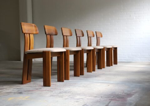 Set of 6 Mario Marenco 'Sapporo’ dining chairs for Mobil Girgi in walnut 1970s vintage Italian design 1