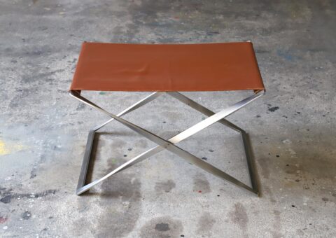 Poul Kjaerholm PK91 folding stool in original cognac leather for E. Kold Christensen Denmark vintage Danish design 1961 1