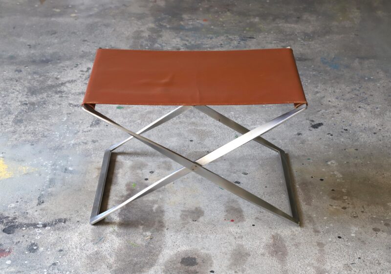 Poul Kjaerholm PK91 folding stool in original cognac leather for E. Kold Christensen Denmark vintage Danish design 1961 1