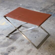 Poul Kjaerholm PK91 folding stool in original cognac leather for E. Kold Christensen Denmark vintage Danish design 1961 2