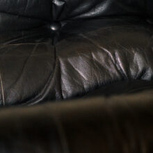 Space age seating group, sofa and lounge chair in black leather 1970s vintage French design 7