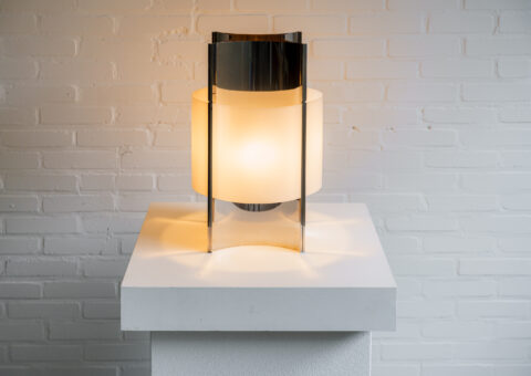 Vintage Space Age table lamp in inox and plexiglass in the manner of Massimo & Lella Vignelli for Arteluce 1970s 1