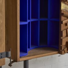 Unique 1970's Italian bar cabinet in walnut and gold leaf with city maquette 8