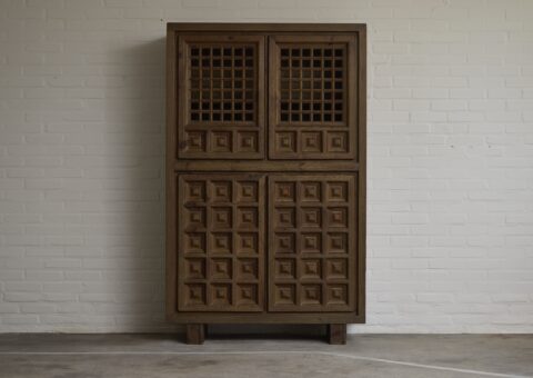 Vintage Brutalist cabinet by Biosca in stained pine 1960s Spanish graphic design 1