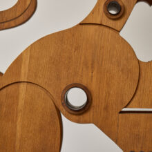 Mario Giovanetti large abstract sculpture in oak and metal Italy ca.1970 10