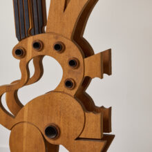 Mario Giovanetti large abstract sculpture in oak and metal Italy ca.1970 7
