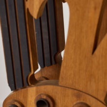 Mario Giovanetti large abstract sculpture in oak and metal Italy ca.1970 8