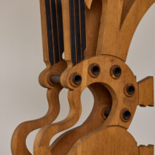 Mario Giovanetti large abstract sculpture in oak and metal Italy ca.1970 9