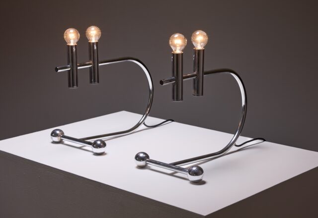 Vintage pair of Italian table lamps desk lamps space age chromed metal 1970s 1