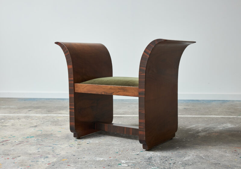 Italian Art Deco stool or side chair in walnut and velvet 1920s 1930s 1