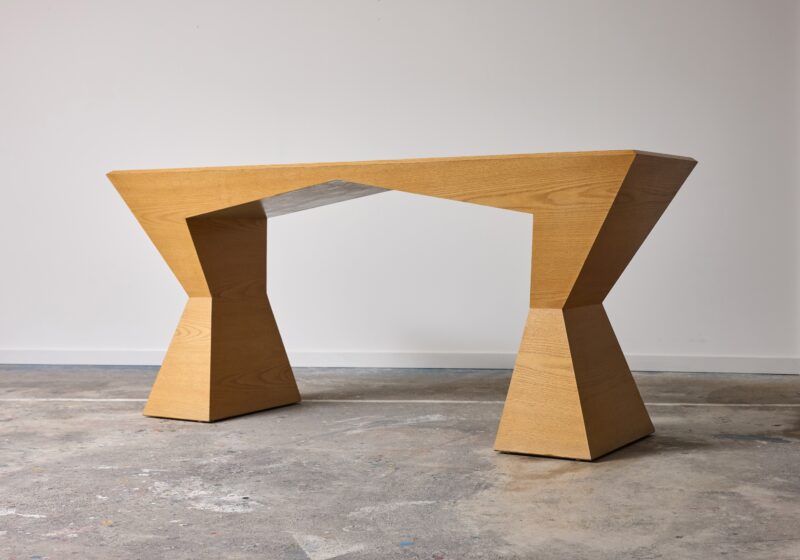 Vintage Italian console table in beech 1980s geometric design 1