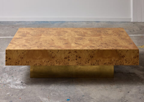 Vintage Roche Bobois coffee table in elm burlwood and brass attributed to Jean-Claude Mahey Paris France 1970s 1