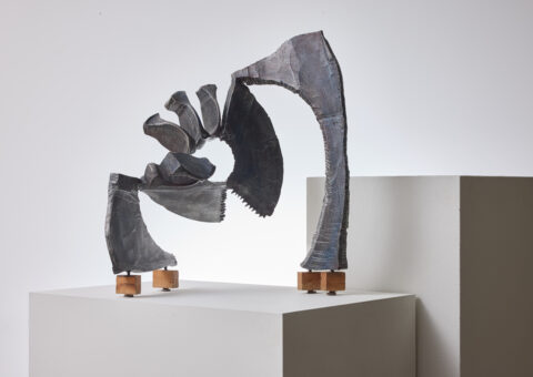 Simon Benetton abstract sculpture in metal Italy 1971 1970s 1