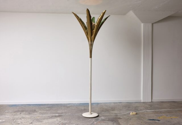 Angelo Lelii floor lamp with hammered brass leaves for Arredoluce 1950s 1