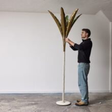 Angelo Lelii floor lamp with hammered brass leaves for Arredoluce 1950s 2