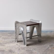 Rocco Dubbini surrealist design stool in cast aluminum and leather for Dubbini & Studio Italy 1990 2000s 1