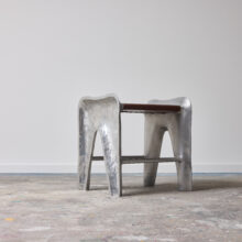 Rocco Dubbini surrealist design stool in cast aluminum and leather for Dubbini & Studio Italy 1990 2000s 4