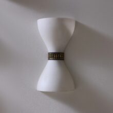 Set of 4 Italian wall lamps in layered opal glass and brass 1940s 1950s 10