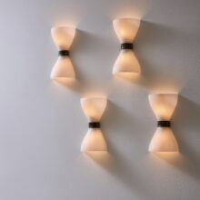 Set of 4 Italian wall lamps in layered opal glass and brass 1940s 1950s 2