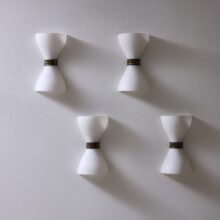 Set of 4 Italian wall lamps in layered opal glass and brass 1940s 1950s 8