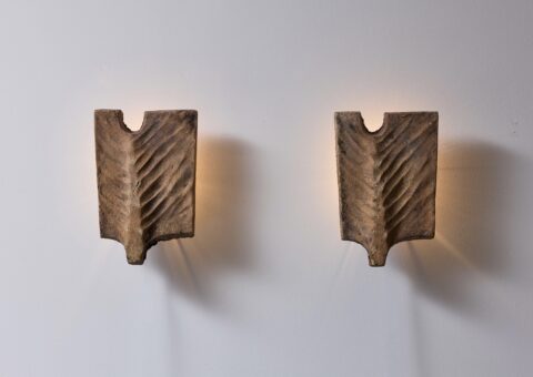 Pair of ceramic Palme wall lamps by Georges Jouve, France 1960s 1