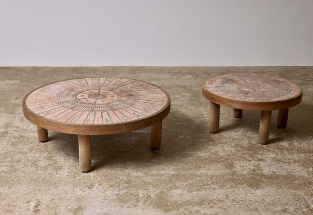 Pair of French ceramic coffee tables terracotta tiles 1960s French design in the manner of Roger Capron 11